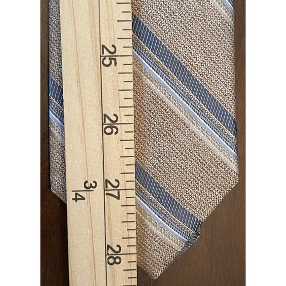 Pronto Uomo Platinum Tan Blue Hand Made 100% Silk Men’s Neck Tie Made In China - Picture 5 of 9